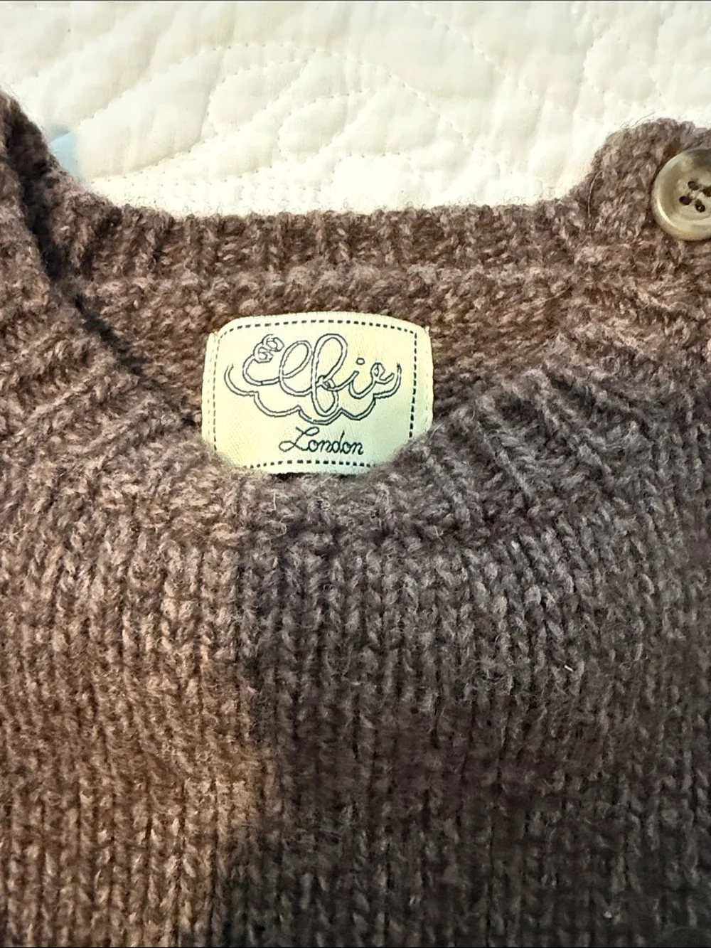 NWOT Elfie London Frog-In-Pocket Jumper Knit Brown Baby Sweater